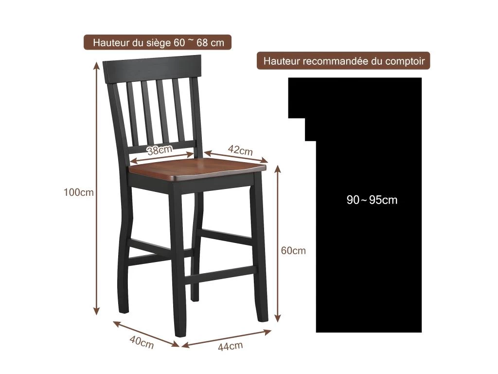 2 Tabourets Chaises De Bar Pour Comptoir En Bois De Caoutchouc Solide Siège En Noyer 20_0000020 5 2 Tabourets Chaises De Bar Pour Comptoir En Bois De Caoutchouc Solide Siège En Noyer 20_0000020 – Image 3
