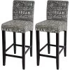 Lot De 2 Tabourets De Bar En Tissu Motif écriture Gris Pieds Foncés Avec Repose Pieds TDB04074 -Vous savez quand c'est un magasin de meubles. tabouret haut 12437947