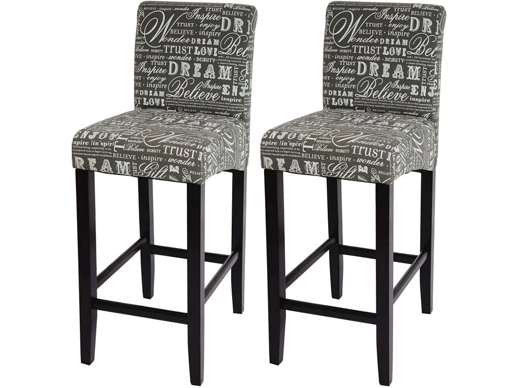 Lot De 2 Tabourets De Bar En Tissu Motif écriture Gris Pieds Foncés Avec Repose Pieds TDB04074 3 Lot De 2 Tabourets De Bar En Tissu Motif écriture Gris Pieds Foncés Avec Repose Pieds TDB04074