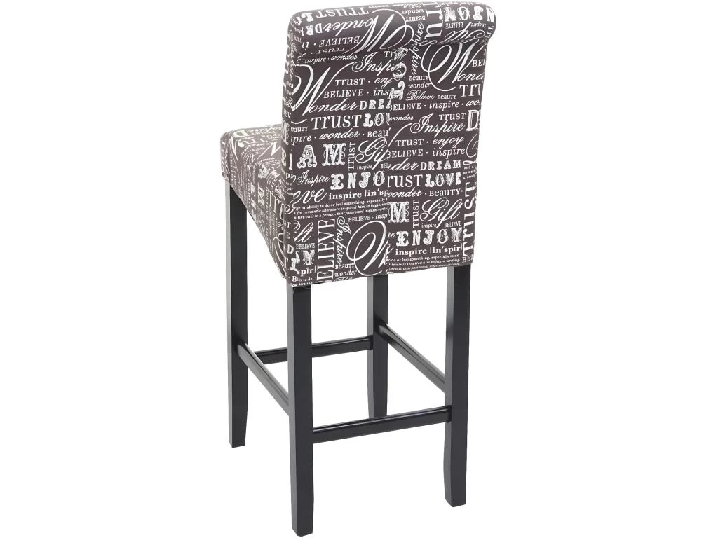 Lot De 2 Tabourets De Bar En Tissu Motif écriture Gris Pieds Foncés Avec Repose Pieds TDB04074 4 Lot De 2 Tabourets De Bar En Tissu Motif écriture Gris Pieds Foncés Avec Repose Pieds TDB04074 – Image 2