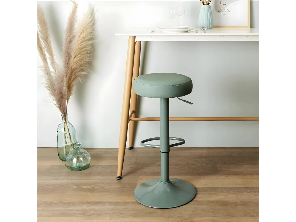 SMIDO - Lot De 2 Tabourets Réglables Simili Vert 4 SMIDO - Lot De 2 Tabourets Réglables Simili Vert – Image 2