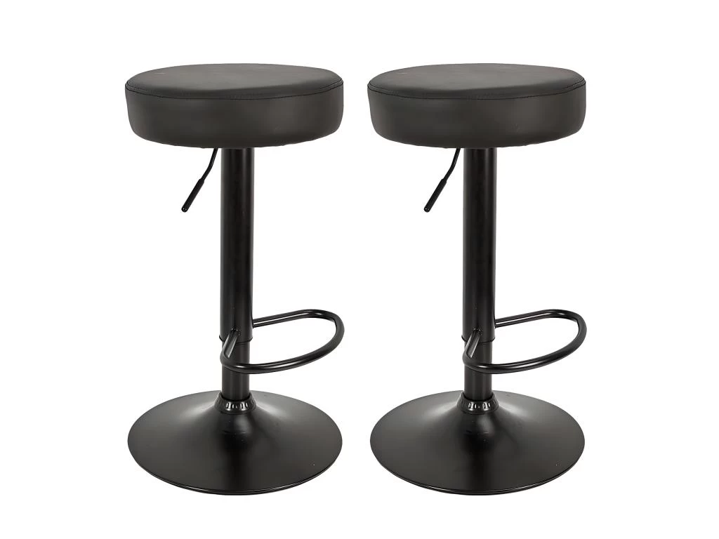 SMIDO - Lot De 2 Tabourets Réglables Simili Noir 3 SMIDO - Lot De 2 Tabourets Réglables Simili Noir