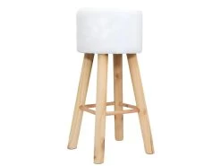 KALAK - Lot De 2 Tabourets Tissu Blanc Bouclettes Pieds Bois -Vous savez quand c'est un magasin de meubles. tabouret haut 12628133