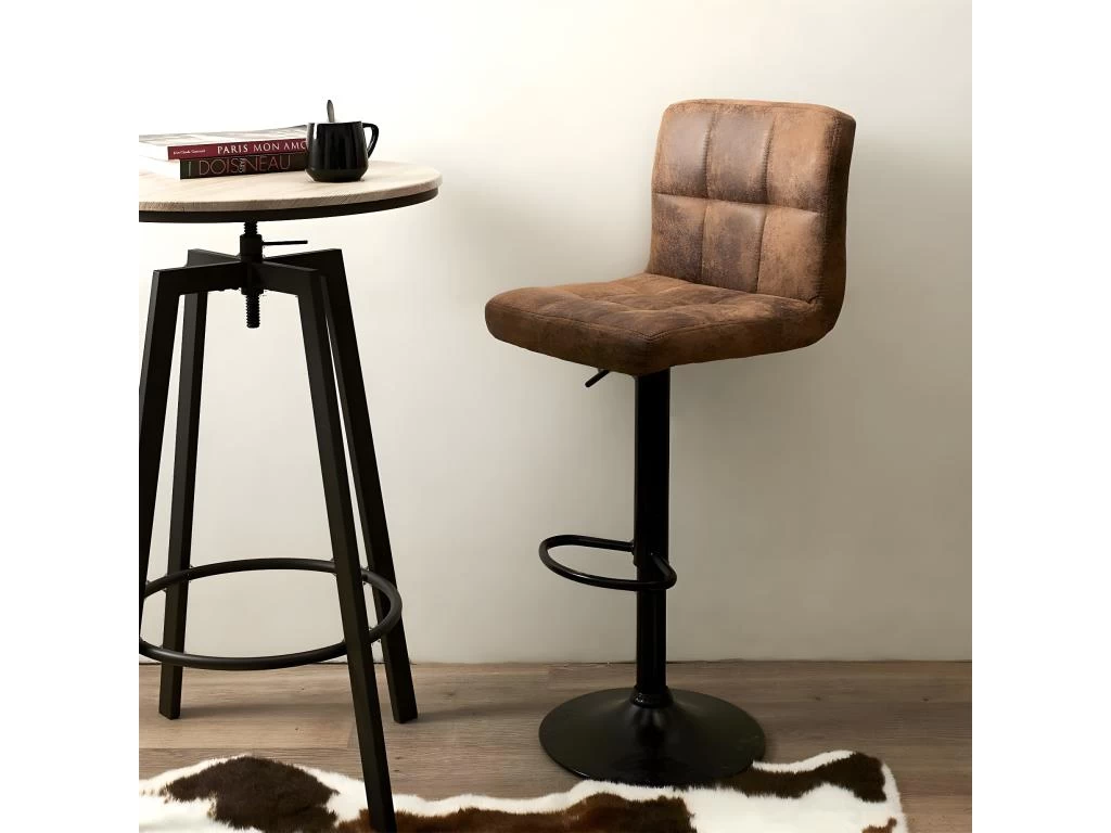 JULIO - Lot De 6 Tabourets Simili Marron Camel 6 JULIO - Lot De 6 Tabourets Simili Marron Camel – Image 4