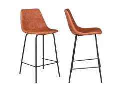Lot De 2 Tabourets De Bar Vintage LUCIEN Cognac - Hauteur D'assise 65cm - HAPPY GARDEN -Vous savez quand c'est un magasin de meubles. tabouret haut 13089371