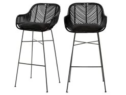 Nunuhai - Lot De 2 Tabourets De Bar En Rotin 76cm - Couleur - Noir