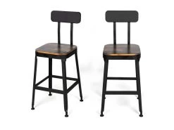 Chilly - Lot De 2 Chaises De Bar Métal Et Bois 63cm - Couleur - Bois Foncé / Noir