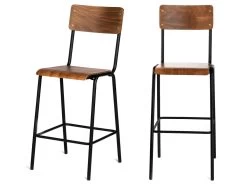 Arlet - Lot De 2 Chaises De Bar Métal Et Bois 67cm - Couleur - Bois Clair
