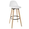 Tabouret De Bar Confortable Assise Blanche Et Pieds En Bois H 92 Cm