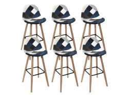 DAMAS - Lot De 6 Tabourets Patchwork Bleu Et Gris