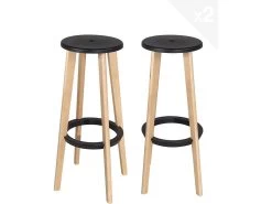 Lot De 2 Tabourets De Bar Scandinaves Bois De Hêtre KIBI (noir)