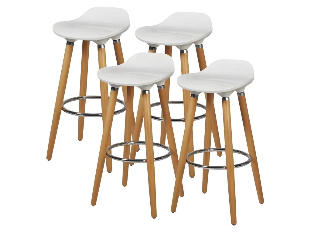 Lot De 4 Tabourets De Bar - Blanc - Pied Metal Peinture Bois - L 39 X P 33 X H 70 Cm - OSLO 2 Lot De 4 Tabourets De Bar - Blanc - Pied Metal Peinture Bois - L 39 X P 33 X H 70 Cm - OSLO