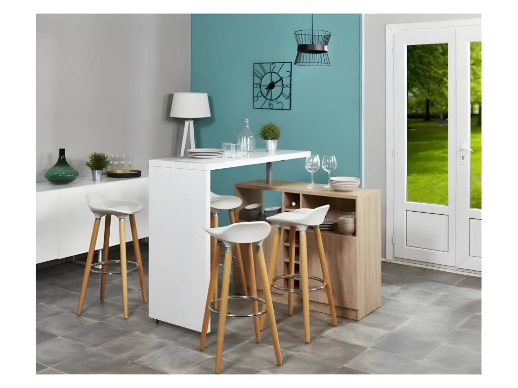 Lot De 4 Tabourets De Bar - Blanc - Pied Metal Peinture Bois - L 39 X P 33 X H 70 Cm - OSLO 3 Lot De 4 Tabourets De Bar - Blanc - Pied Metal Peinture Bois - L 39 X P 33 X H 70 Cm - OSLO – Image 2