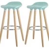 OSLO Lot De 2 Tabourets De Bar Bleu Laqué + Pieds Hetre Massif - Contemporain - L 39 X P 40 Cm
