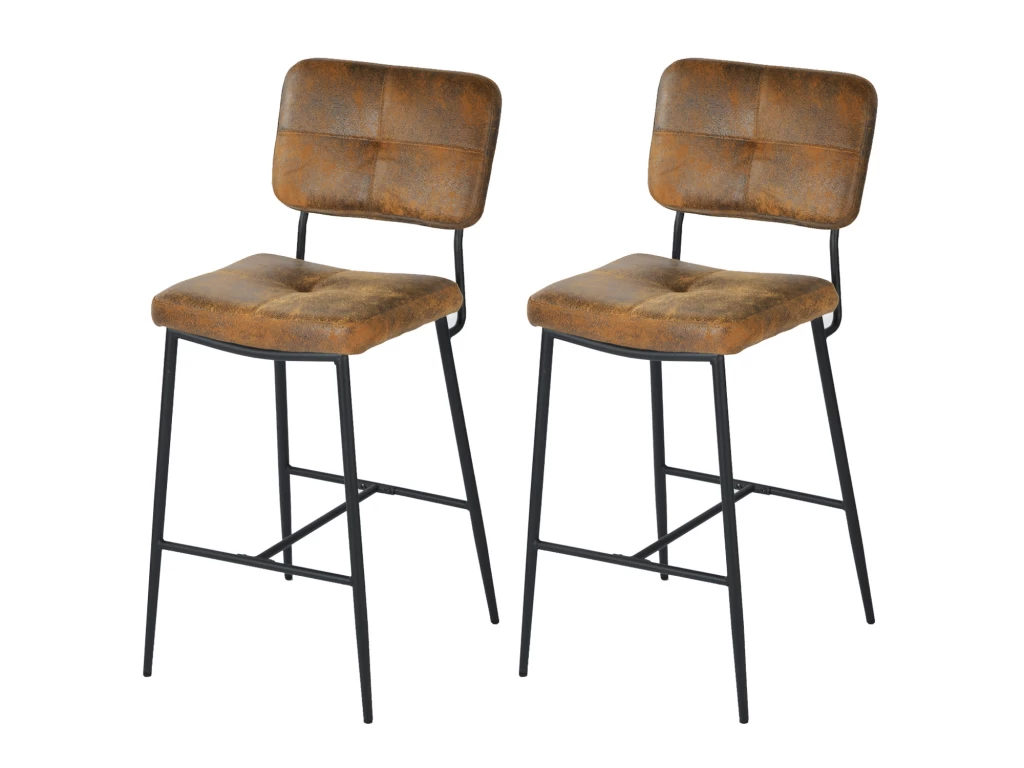 Lot De 2 Tabouret De Bar Industriel Avec Dossier Et Repose-pieds, Siège Rembourrés Marron 3 Lot De 2 Tabouret De Bar Industriel Avec Dossier Et Repose-pieds, Siège Rembourrés Marron