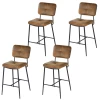 Lot De 4 Tabouret De Bar Industriel Avec Dossier Et Repose-pieds, Siège Rembourrés Marron