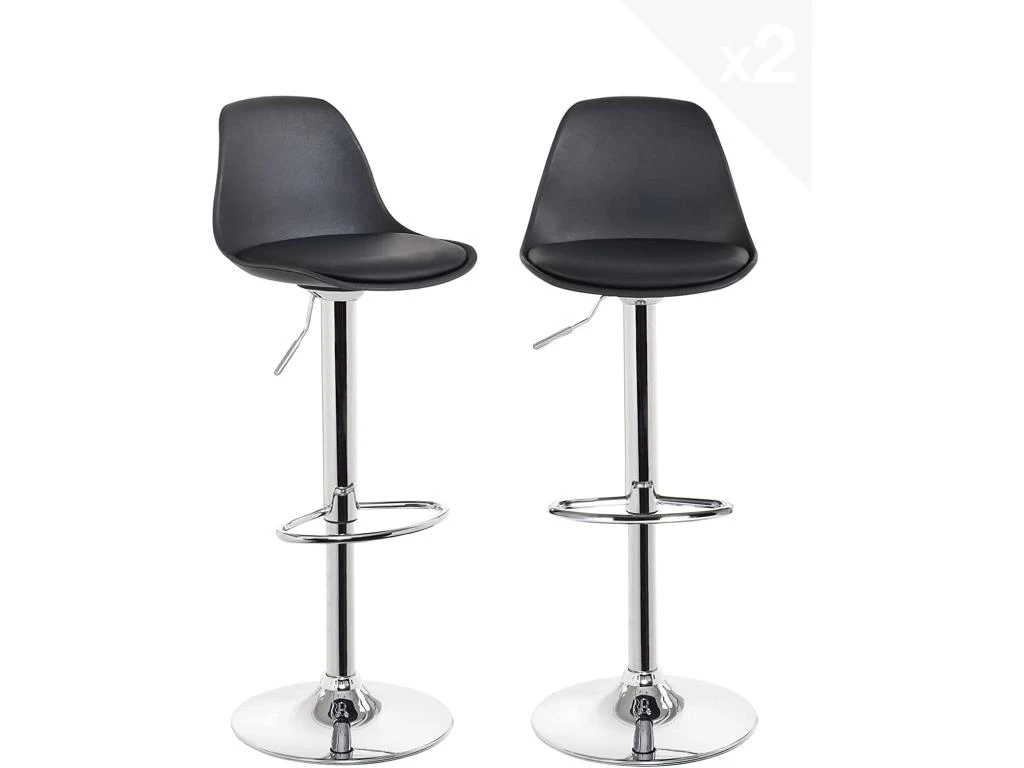 KAYELLES Lot De 2 Tabourets De Bar Design Réglable Pivotant SIG (Noir) 3 KAYELLES Lot De 2 Tabourets De Bar Design Réglable Pivotant SIG (Noir)