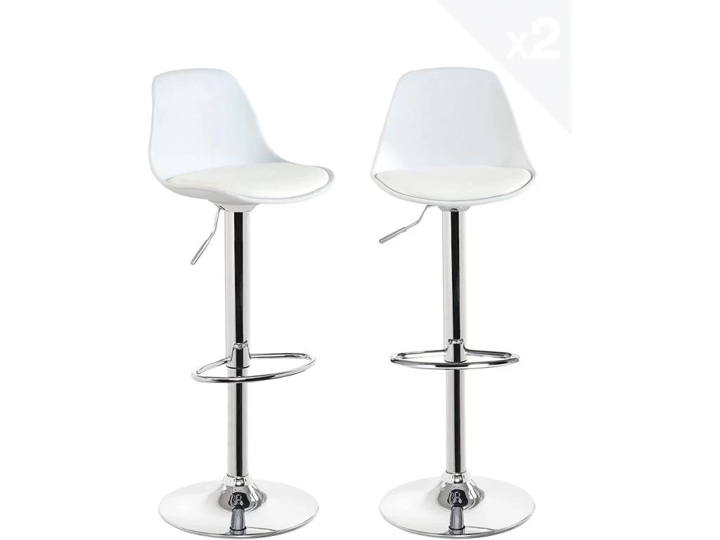 KAYELLES Lot De 2 Tabourets De Bar Design Réglable Pivotant SIG (Blanc) 3 KAYELLES Lot De 2 Tabourets De Bar Design Réglable Pivotant SIG (Blanc)