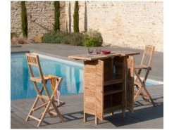 HARRIS - Chaise Pliante De Bar Jardin En Bois Teck