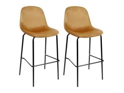 KONAE - Lot De 2 Tabourets De Bar En Velours Côtelé Ocre