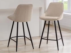 Lot De 2 Tabourets De Bar En Velours Côtelé Et Métal Noir - Crème - MASURIE -Vous savez quand c'est un magasin de meubles. tabouret haut 19389367