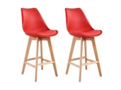 Lot De 2 Tabourets Scandinaves SVEN Rouge Avec Coussin - HAPPY GARDEN