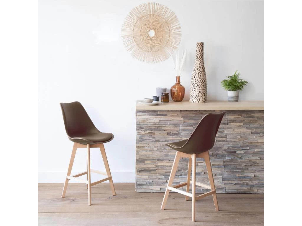 Lot De 2 Tabourets Scandinaves SVEN Marron Avec Coussin - HAPPY GARDEN 3 Lot De 2 Tabourets Scandinaves SVEN Marron Avec Coussin - HAPPY GARDEN