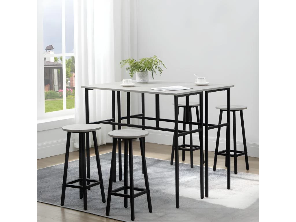 Ensemble Bar 2 Tables Et Tabourets COOKSTOWN Gris Et Noir 4 Ensemble Bar 2 Tables Et Tabourets COOKSTOWN Gris Et Noir – Image 2