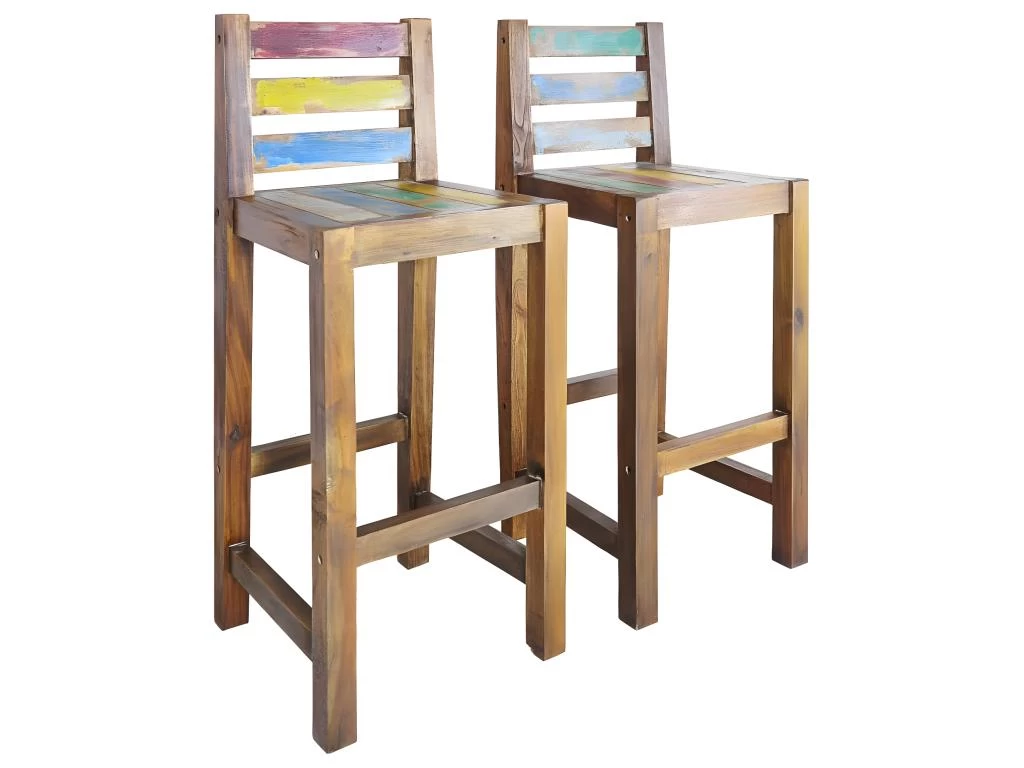 Tabourets De Bar Lot De 2 Bois Massif De Récupération 3 Tabourets De Bar Lot De 2 Bois Massif De Récupération