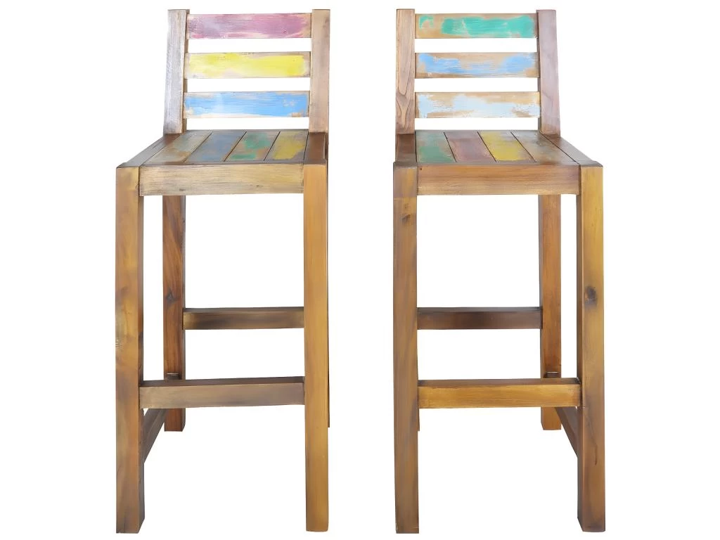 Tabourets De Bar Lot De 2 Bois Massif De Récupération 4 Tabourets De Bar Lot De 2 Bois Massif De Récupération – Image 2