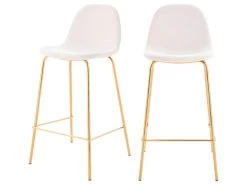 Chaise De Bar Mi-hauteur Henrik En Cuir Synthétique Blanc 65 Cm (lot De 2)