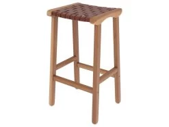 Tabouret De Bar Mi-hauteur Kuna En Cuir Tressé Marron 68 Cm