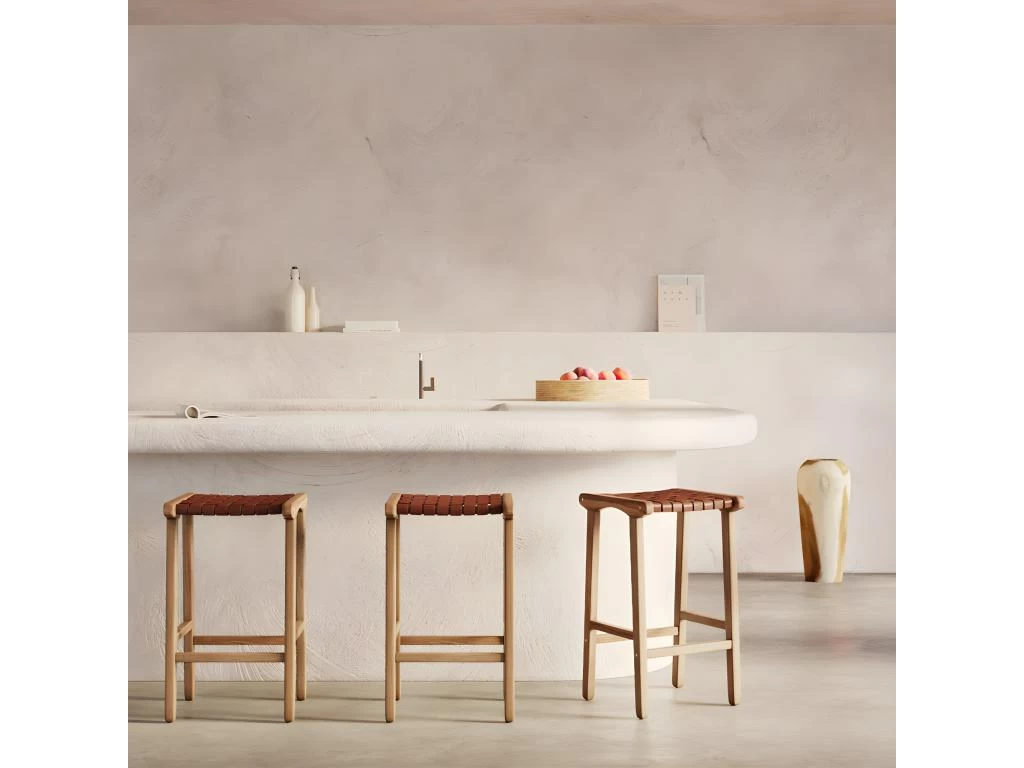 Tabouret De Bar Mi-hauteur Kuna En Cuir Tressé Marron 68 Cm 4 Tabouret De Bar Mi-hauteur Kuna En Cuir Tressé Marron 68 Cm – Image 2