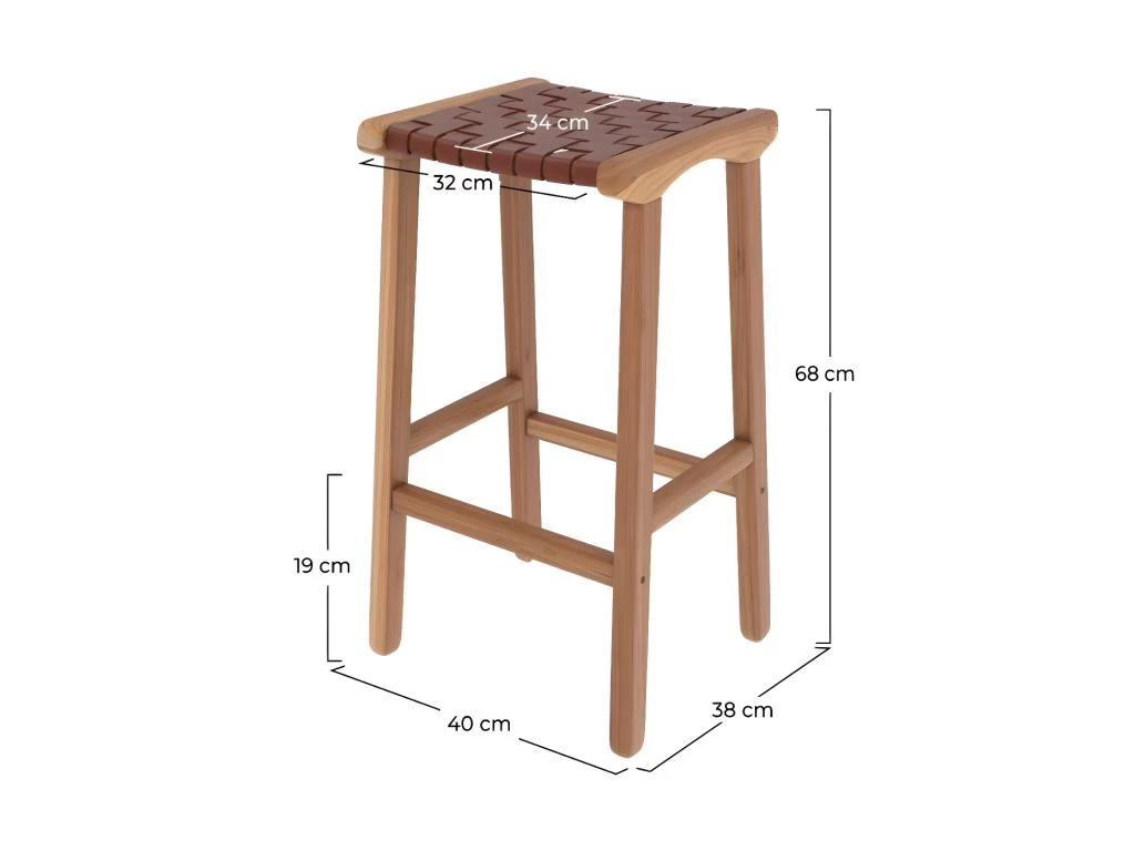 Tabouret De Bar Mi-hauteur Kuna En Cuir Tressé Marron 68 Cm 5 Tabouret De Bar Mi-hauteur Kuna En Cuir Tressé Marron 68 Cm – Image 3