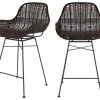Chaise De Bar Mi-hauteur Carmela En Résine Tressée Marron 65 Cm (lot De 2)