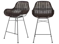 Chaise De Bar Mi-hauteur Carmela En Résine Tressée Marron 65 Cm (lot De 2)