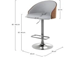 Chaise De Bar Carmelo Gris Clair 63/84 Cm
