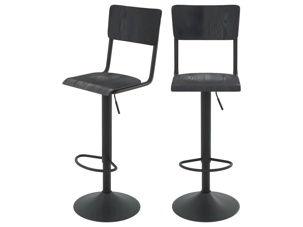 Chaise De Bar Clem Noire Réglable 60/80 Cm (lot De 2) 3 Chaise De Bar Clem Noire Réglable 60/80 Cm (lot De 2)