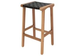 Tabouret De Bar Mi-hauteur Kuna En Cuir Tressé Noir 68 Cm