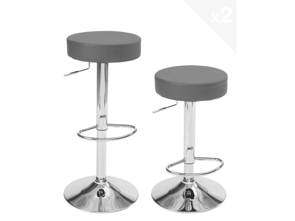 KAYELLES Lot De 2 Tabourets Bar Rond Réglable En Hauteur YO (Gris) 3 KAYELLES Lot De 2 Tabourets Bar Rond Réglable En Hauteur YO (Gris)