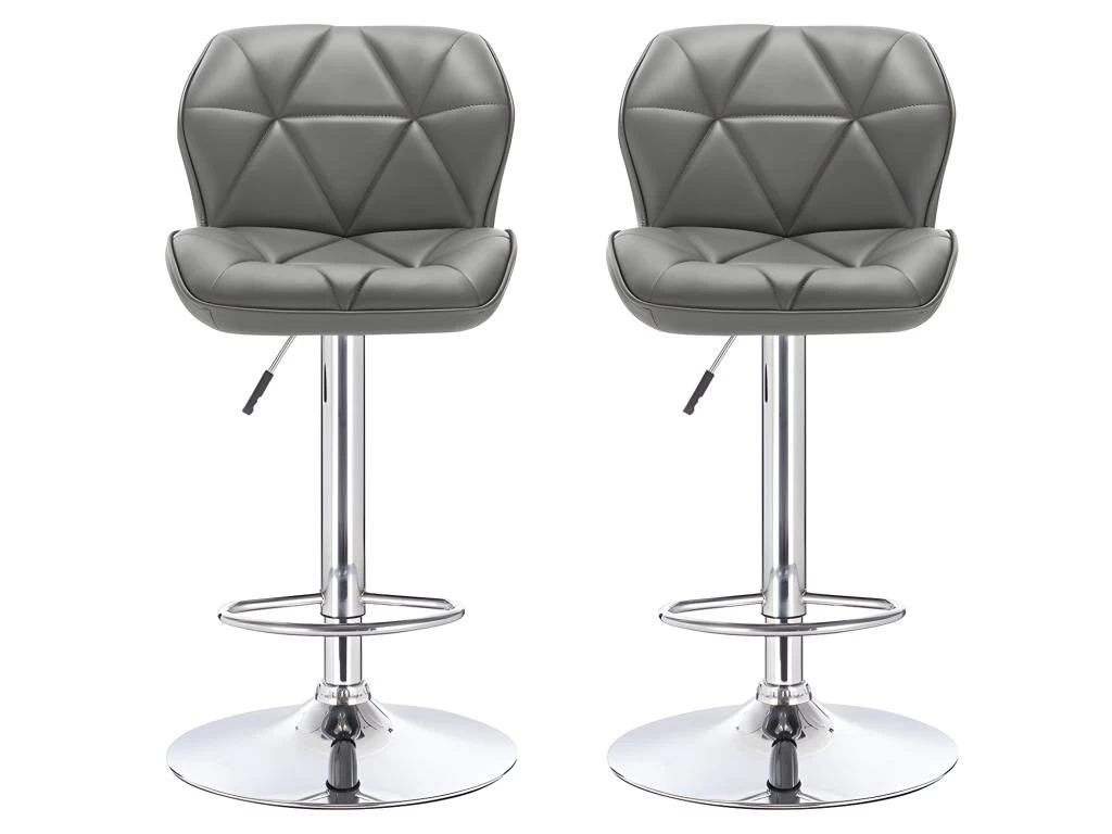 Lot De 2 Tabourets De Bar CALVIN - Simili - Hauteur Ajustable - Gris 4 Lot De 2 Tabourets De Bar CALVIN - Simili - Hauteur Ajustable - Gris – Image 2