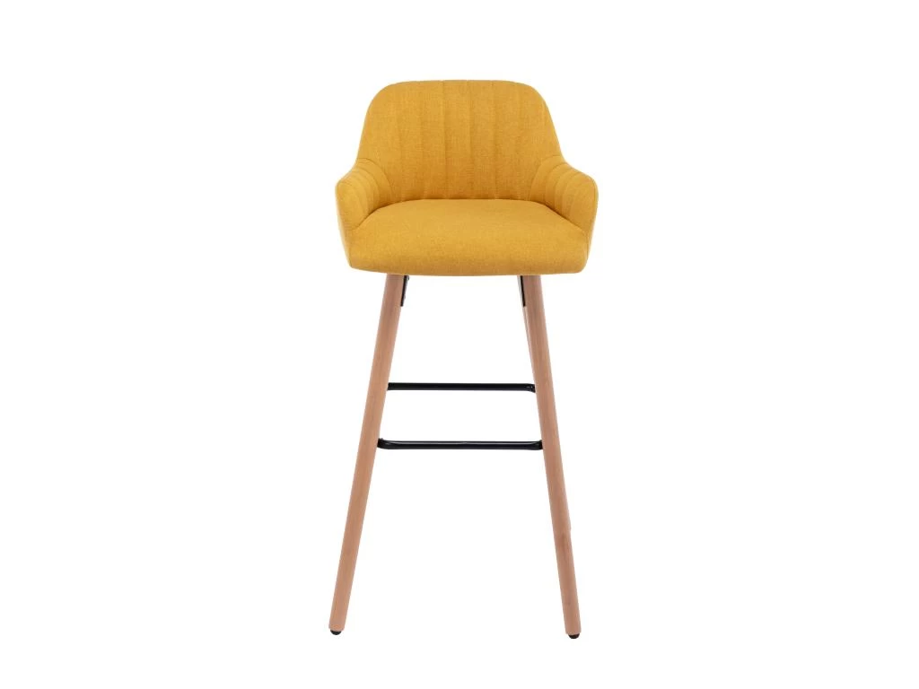 Lot De 2 Tabourets De Bar En Tissu Et Pieds Bois De Hêtre - Jaune - ELEANA 5 Lot De 2 Tabourets De Bar En Tissu Et Pieds Bois De Hêtre - Jaune - ELEANA – Image 3