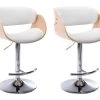 Lot De 2 Tabourets De Bar JELSA - Simili Et Métal Chromé - Chêne Et Blanc