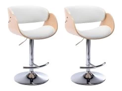 Lot De 2 Tabourets De Bar JELSA - Simili Et Métal Chromé - Chêne Et Blanc