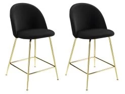 Lot De 2 Tabourets De Bar - Velours Et Métal Doré - Noir - MELBOURNE -Vous savez quand c'est un magasin de meubles. tabouret 452497